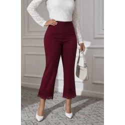 Kadın Yüksek Bel Paçaya Doğru Genişleyen Lazer çiçek Kesim Detaylı Ithal Krep Pantolon , 30848