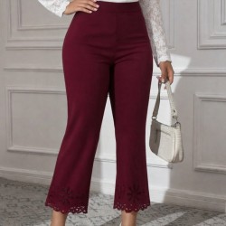 Kadın Yüksek Bel Paçaya Doğru Genişleyen Lazer çiçek Kesim Detaylı Ithal Krep Pantolon , 30848