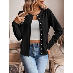 Women' S Long-sleeved Button-front Knitted Jacket , 30843