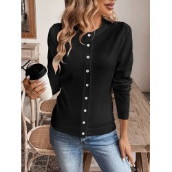 Women' S Long-sleeved Button-front Knitted Jacket , 30843