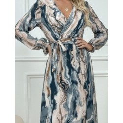 Kadın Uzun Kollu Kruvaze Yakalı Beli Kuşaklı Desenli Süprem Maxi Elbise , 30842 Kadın Uzun Kollu Kruvaze Yakalı Beli Kuşaklı Desenli Süprem Maxi Elbise , 30842