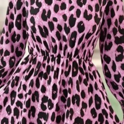 Kadın Uzun Kollu Yarı Balıkçı Yaka Leopar Desenli Modal Mini Elbise , 30841
