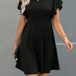 Kadın Kısa Kollu Bisiklet Yaka Mini Kiloş Janjan Krep Elbise , 30884