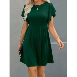 Kadın Kısa Kollu Bisiklet Yaka Mini Kiloş Janjan Krep Elbise , 30883