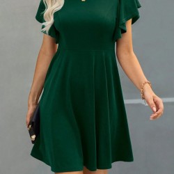 Kadın Kısa Kollu Bisiklet Yaka Mini Kiloş Janjan Krep Elbise , 30883