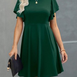 Kadın Kısa Kollu Bisiklet Yaka Mini Kiloş Janjan Krep Elbise , 30883