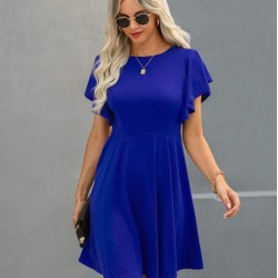 Kadın Kısa Kollu Bisiklet Yaka Mini Kiloş Janjan Krep Elbise , 30882