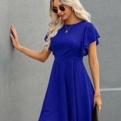 Kadın Kısa Kollu Bisiklet Yaka Mini Kiloş Janjan Krep Elbise , 30882