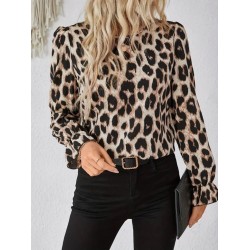 Kadın Uzun Kollu Arkadan Fiyonk Detaylı Leopar Desenli Süprem Bluz, 30880
