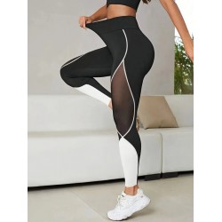 Kadın Yüksek Bel Yanlardan Tül Detaylı çift Renkli Spor Dalgıç Tayt , 30886