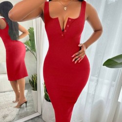 Kadın Askılı Yuvarlak V Yakalı Kaşkorse Midi Elbise , 30896