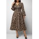 Kadın Uzun Kollu Kruvaze Yaka Belden Oturtmalı Midi Modal Leopar Desenli Elbise , 30925