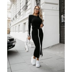 Kadın Uzun Kollu Bisiklet Yaka Kaşkorse Bluz Ve Yırtmaçlı Etek Ikili Takım , 30924