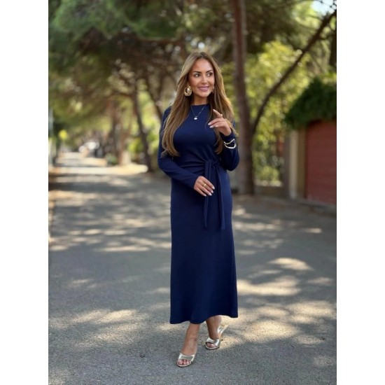 Kadın Uzun Kollu Bisiklet Yaka Yandan Bağlamalı Uzun Modal Elbise, 30922 Kadın Uzun Kollu Bisiklet Yaka Yandan Bağlamalı Uzun Modal Elbise, 30922