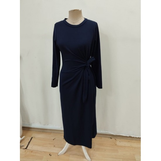 Kadın Uzun Kollu Bisiklet Yaka Yandan Bağlamalı Uzun Modal Elbise, 30922 Kadın Uzun Kollu Bisiklet Yaka Yandan Bağlamalı Uzun Modal Elbise, 30922