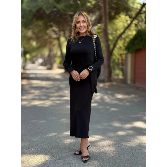 Kadın Uzun Kollu Bisiklet Yaka Yandan Bağlamalı Uzun Modal Elbise , 30921 Kadın Uzun Kollu Bisiklet Yaka Yandan Bağlamalı Uzun Modal Elbise , 30921