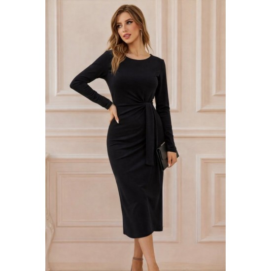 Kadın Uzun Kollu Bisiklet Yaka Yandan Bağlamalı Uzun Modal Elbise , 30921 Kadın Uzun Kollu Bisiklet Yaka Yandan Bağlamalı Uzun Modal Elbise , 30921