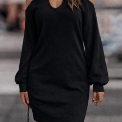 Kadın Uzun Kollu Omuzları Açık Boyundan şerit Detay Kaşkorse Elbise, 30920