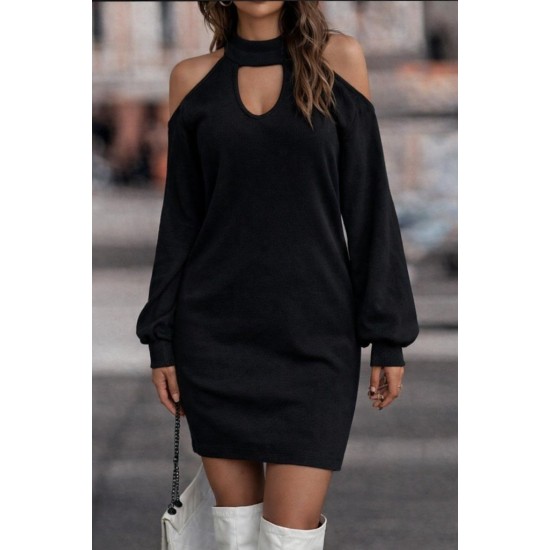 Kadın Uzun Kollu Omuzları Açık Boyundan şerit Detay Kaşkorse Elbise, 30920