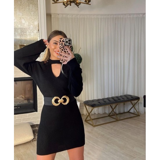 Kadın Uzun Kollu Omuzları Açık Boyundan şerit Detay Kaşkorse Elbise, 30920