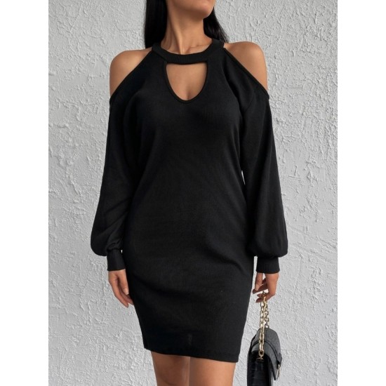 Kadın Uzun Kollu Omuzları Açık Boyundan şerit Detay Kaşkorse Elbise, 30920