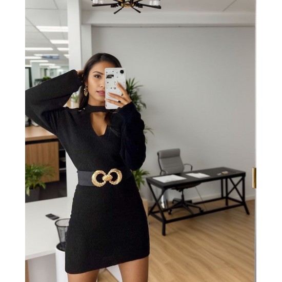 Kadın Uzun Kollu Omuzları Açık Boyundan şerit Detay Kaşkorse Elbise, 30920