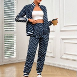 Kadın Uzun Kollu önden Fermuarlı Desenli Iki Iplik Bluz Ve Pantolon Ikili Takım , 30919