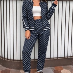 Kadın Uzun Kollu önden Fermuarlı Desenli Iki Iplik Bluz Ve Pantolon Ikili Takım , 30919