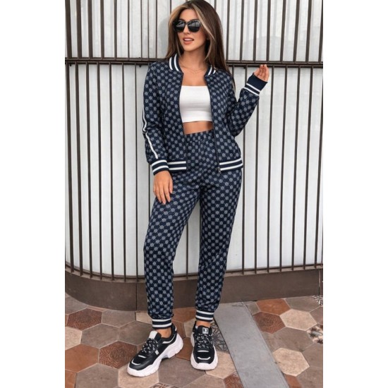 Kadın Uzun Kollu önden Fermuarlı Desenli Iki Iplik Bluz Ve Pantolon Ikili Takım , 30919
