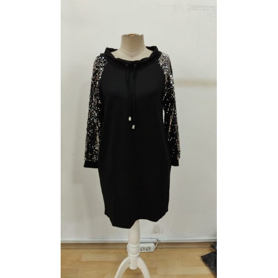 Kadın Uzun Kollu Pulpayetli Bağcıklı Cep Detaylı Mini Viskon Iki Iplik Elbise , 30916