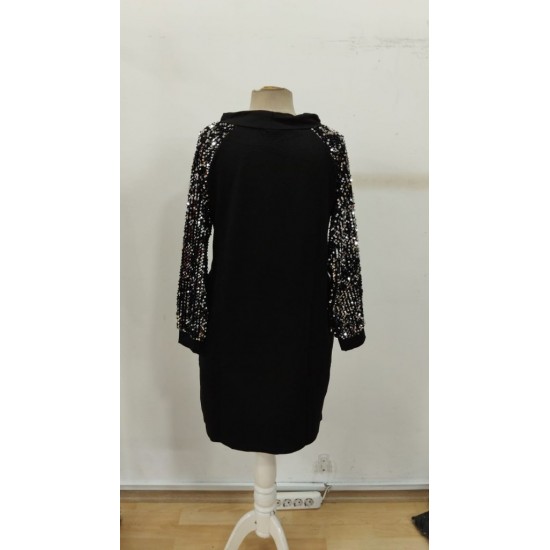 Kadın Uzun Kollu Pulpayetli Bağcıklı Cep Detaylı Mini Viskon Iki Iplik Elbise , 30916