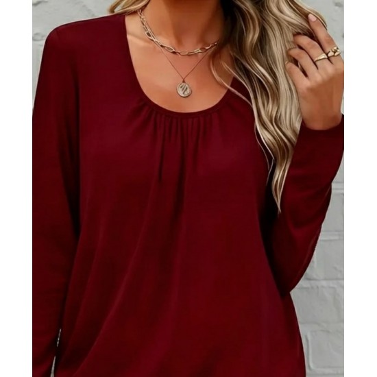 Kadın Uzun Kollu Yuvarlak Yakalı Viskon Bluz , 30915