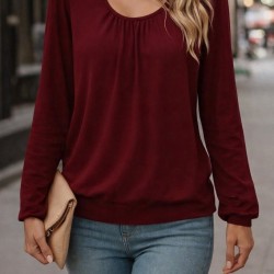 Kadın Uzun Kollu Yuvarlak Yakalı Viskon Bluz , 30915
