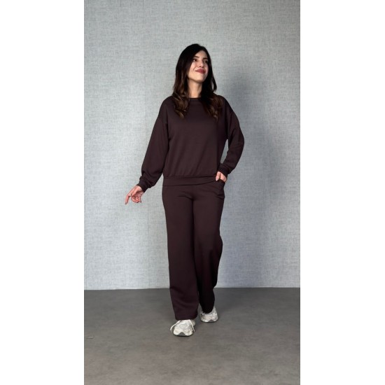 Kadın Uzun Kollu Bisiklet Yaka Viskon Iki Iplik Bluz Ve Pantolon Ikili Takım, 30913