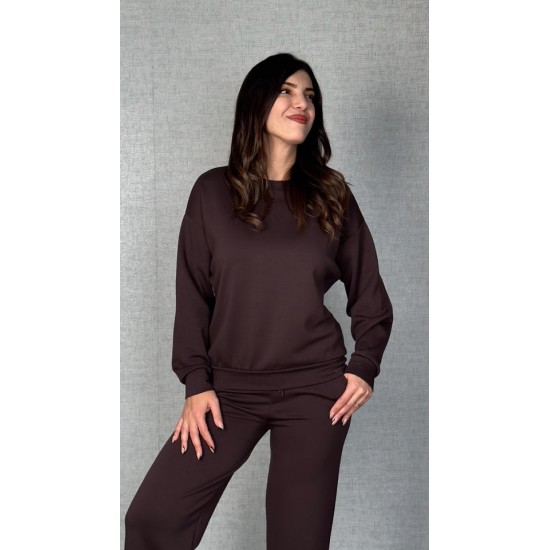 Kadın Uzun Kollu Bisiklet Yaka Viskon Iki Iplik Bluz Ve Pantolon Ikili Takım, 30913