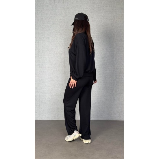 Kadın Uzun Kollu Bisiklet Yaka Viskon Iki Iplik Bluz Ve Pantolon Ikili Takım , 30912