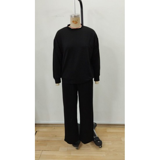 Kadın Uzun Kollu Bisiklet Yaka Viskon Iki Iplik Bluz Ve Pantolon Ikili Takım , 30912