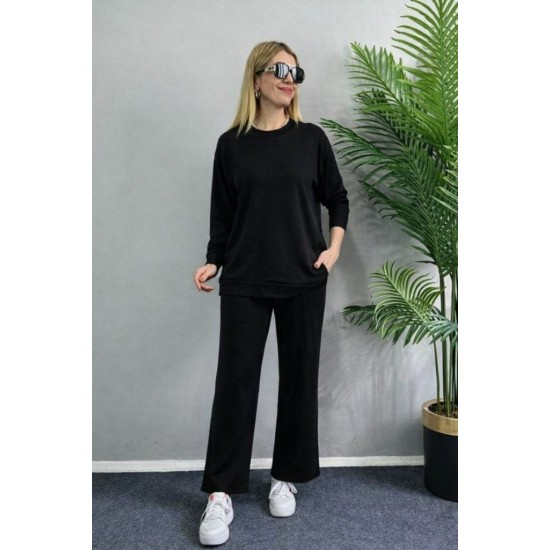 Kadın Uzun Kollu Bisiklet Yaka Viskon Iki Iplik Bluz Ve Pantolon Ikili Takım , 30912