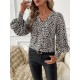 Kadın Uzun Kollu V Yaka Kollar Gipe Detaylı Leopar Desenli Süprem Bluz , 30911 Kadın Uzun Kollu V Yaka Kollar Gipe Detaylı Leopar Desenli Süprem Bluz , 30911