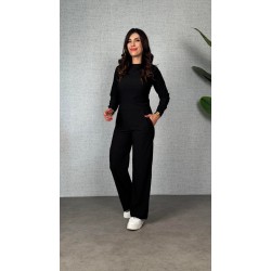 Kadın Uzun Kol Bisiklet Yaka Bürümcük Bluz Ve Pantolon Ikili Takım , 30909 Kadın Uzun Kol Bisiklet Yaka Bürümcük Bluz Ve Pantolon Ikili Takım , 30909