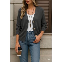 Kadın Uzun Kollu Düğme Detay Triko Bluz, 30905