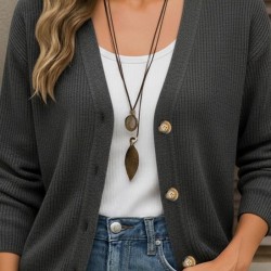 Kadın Uzun Kollu Düğme Detay Triko Bluz, 30905