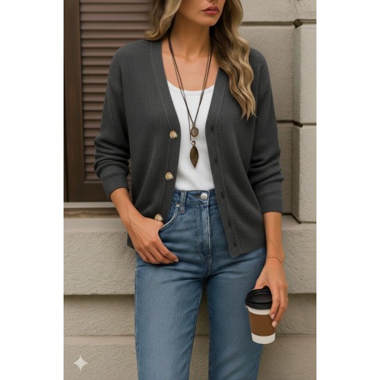 Kadın Uzun Kollu Düğme Detay Triko Bluz, 30905