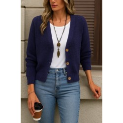 Kadın Uzun Kollu Düğme Detay Triko Bluz, 30899