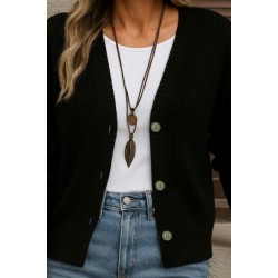 Women' S Long-sleeved Button Detail Knitted Cardigan, 30897