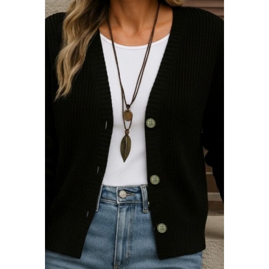 Kadın Uzun Kollu Düğme Detay Triko Hırka, 30897