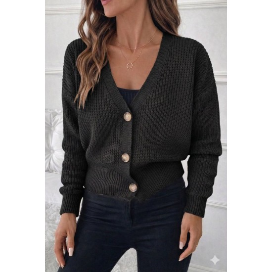 Kadın Uzun Kollu Düğme Detay Triko Hırka, 30897