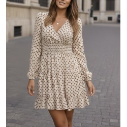 Kadın Uzun Kollu Kruvaze Yaka Desenli Mini Modal Elbise , 30950