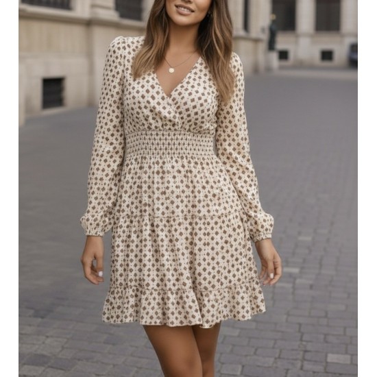 Kadın Uzun Kollu Kruvaze Yaka Desenli Mini Modal Elbise , 30950 Kadın Uzun Kollu Kruvaze Yaka Desenli Mini Modal Elbise , 30950