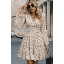 Kadın Uzun Kollu Kruvaze Yaka Desenli Mini Modal Elbise , 30950